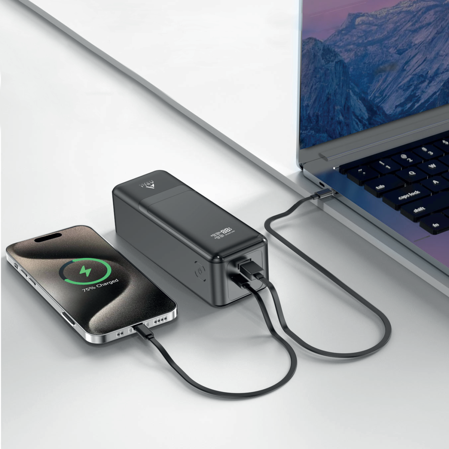 بطارية شحن متنقلة من أسلي جلوبال بسعة 27000 مللي أمبير مع شحن سريع PD و3 منافذ USB بقوة 145 واط | أسود بطارية شحن متنقلة من أسلي جلوبال بسعة 27000 مللي أمبير مع شحن سريع PD و3 منافذ USB بقوة 145 واط | أسود